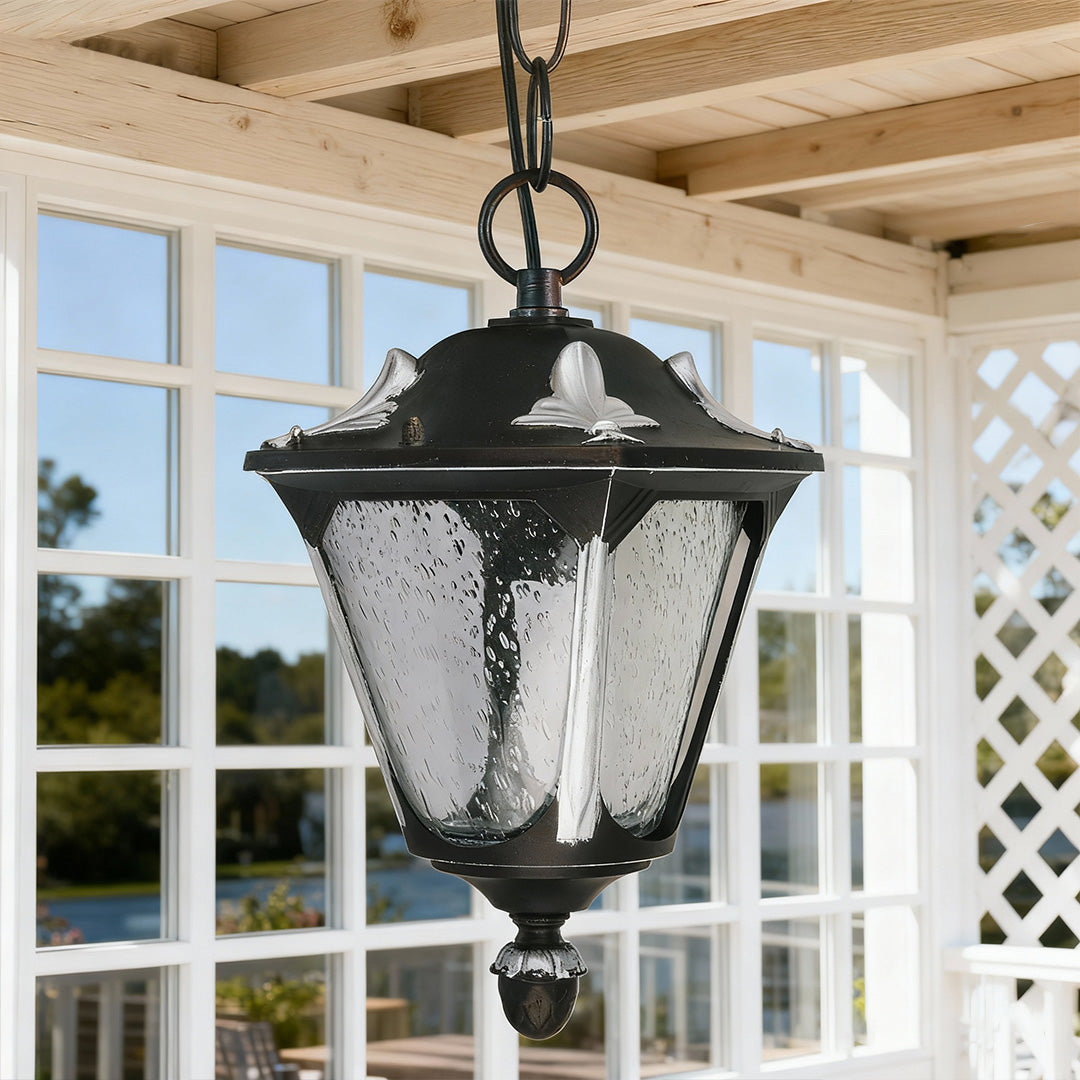 Minimalist Outdoor Pendant Light — Sand Black Aluminum, Frosted Glass, 9W Warm, IP44, 1-Light