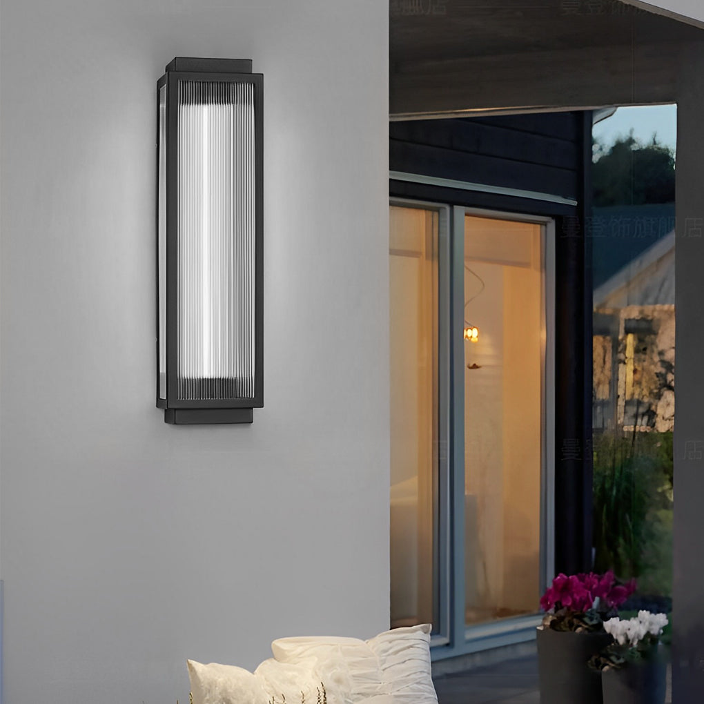 Modern Rectangular Outdoor Wall Sconce — Reeded Glass, Stainless Steel, LED, IP55, 4 Sizes