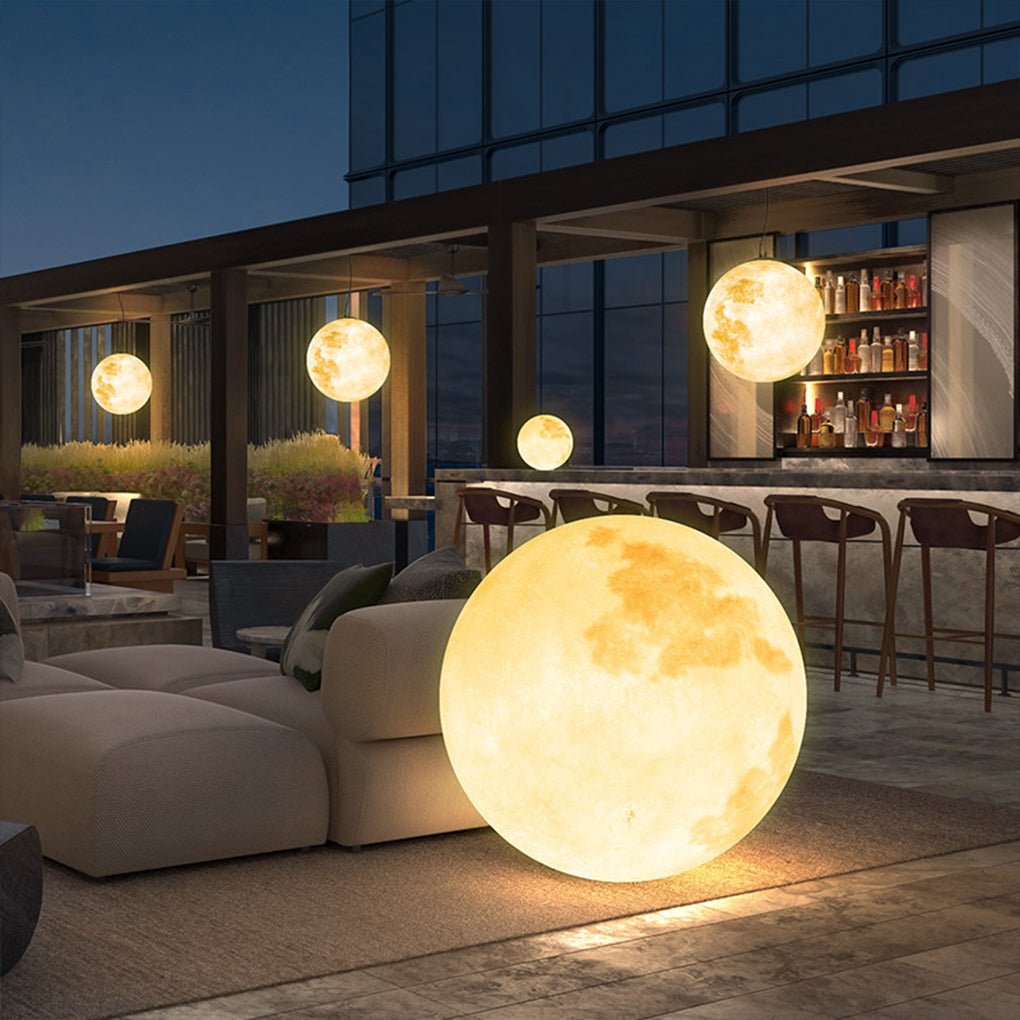 Moon Texture Outdoor Hanging Chandelier — Resin & Glass Fiber, LED 3000K, IP65 Weatherproof
