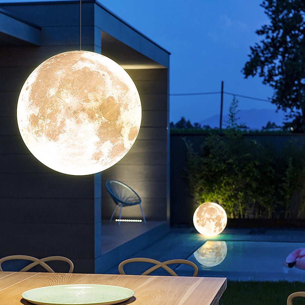 Moon Texture Outdoor Hanging Chandelier — Resin & Glass Fiber, LED 3000K, IP65 Weatherproof