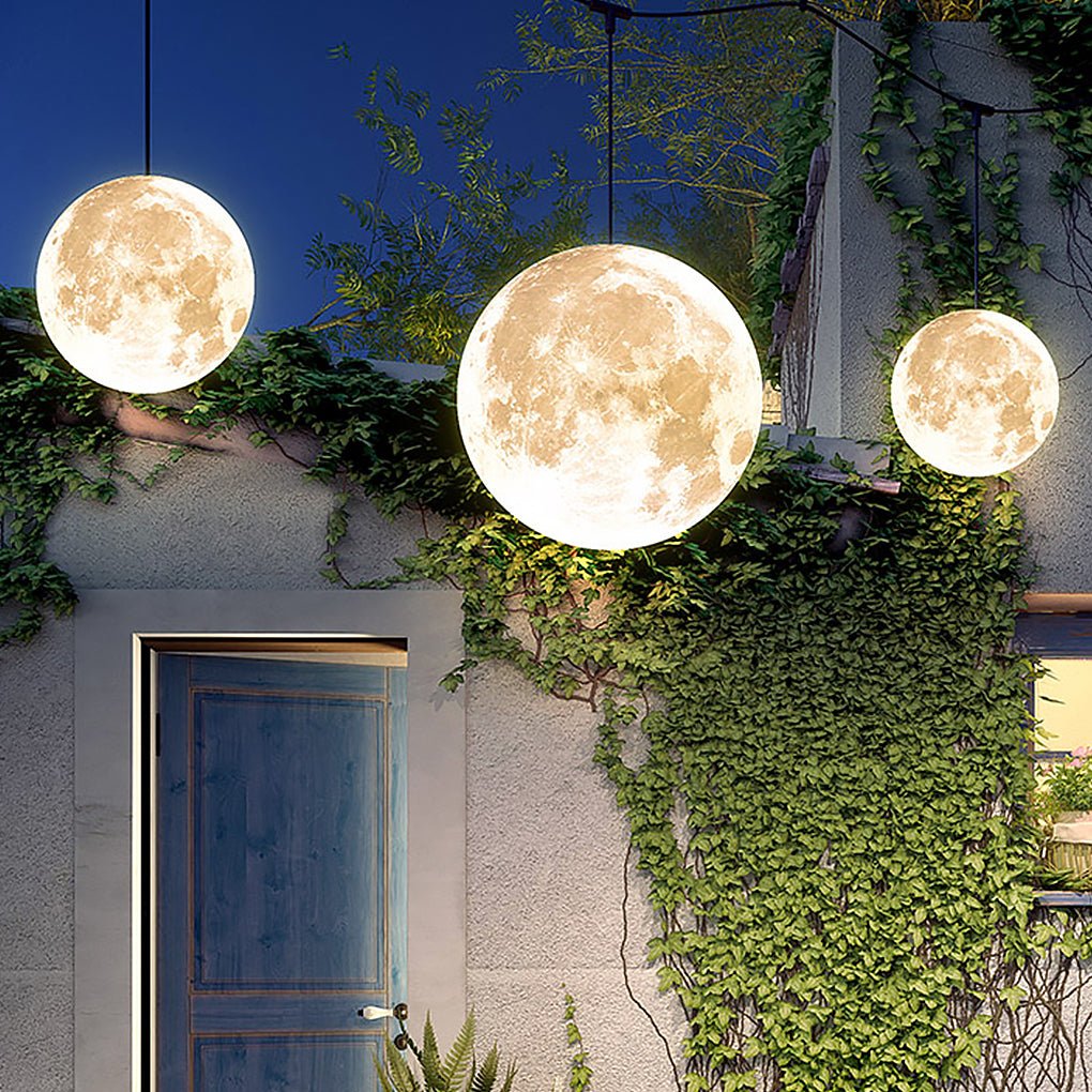 Moon Texture Outdoor Hanging Chandelier — Resin & Glass Fiber, LED 3000K, IP65 Weatherproof