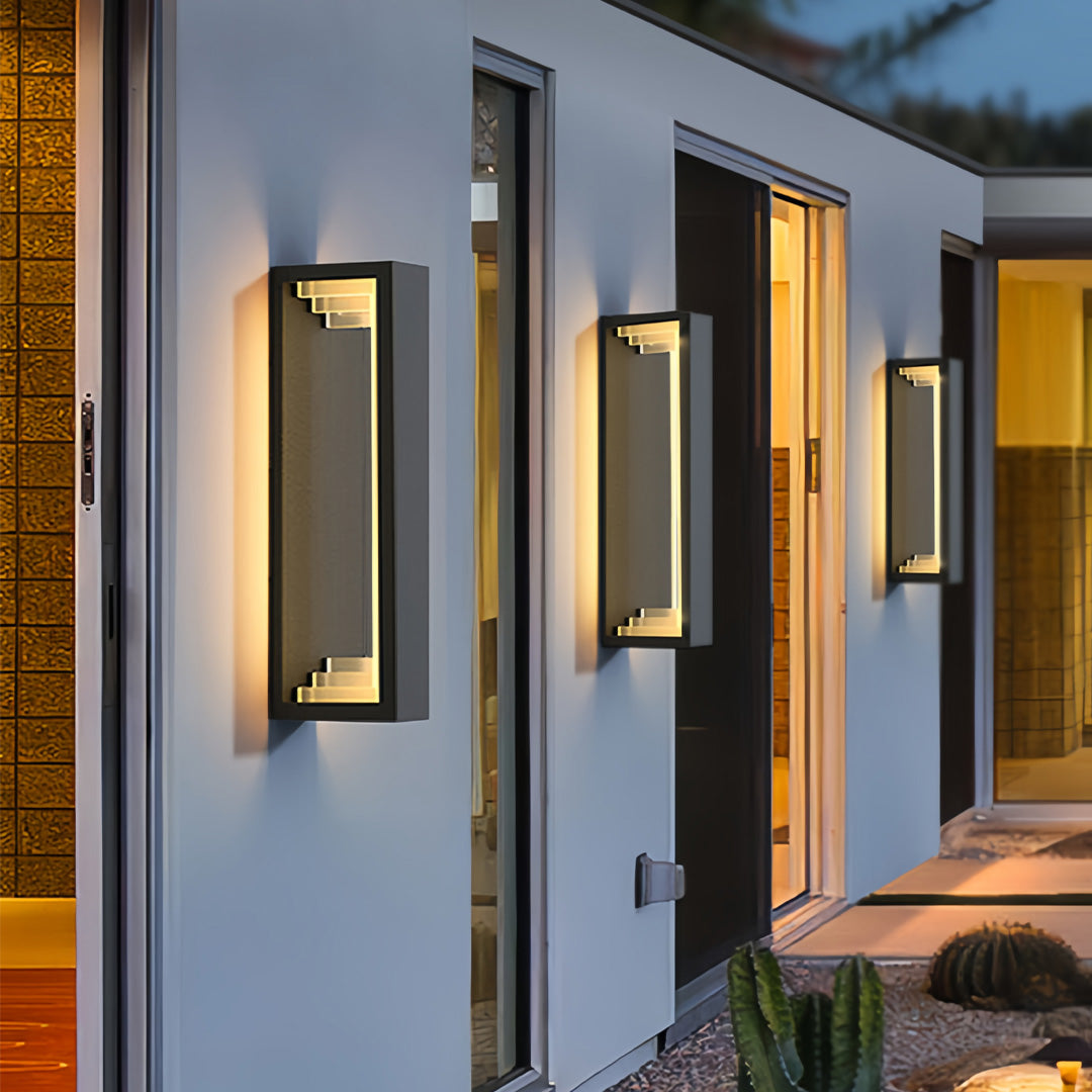 Modern Outdoor Wall Sconce — Stainless Steel & Acrylic, LED, Solar / Hardwired, IP65, 3 Sizes