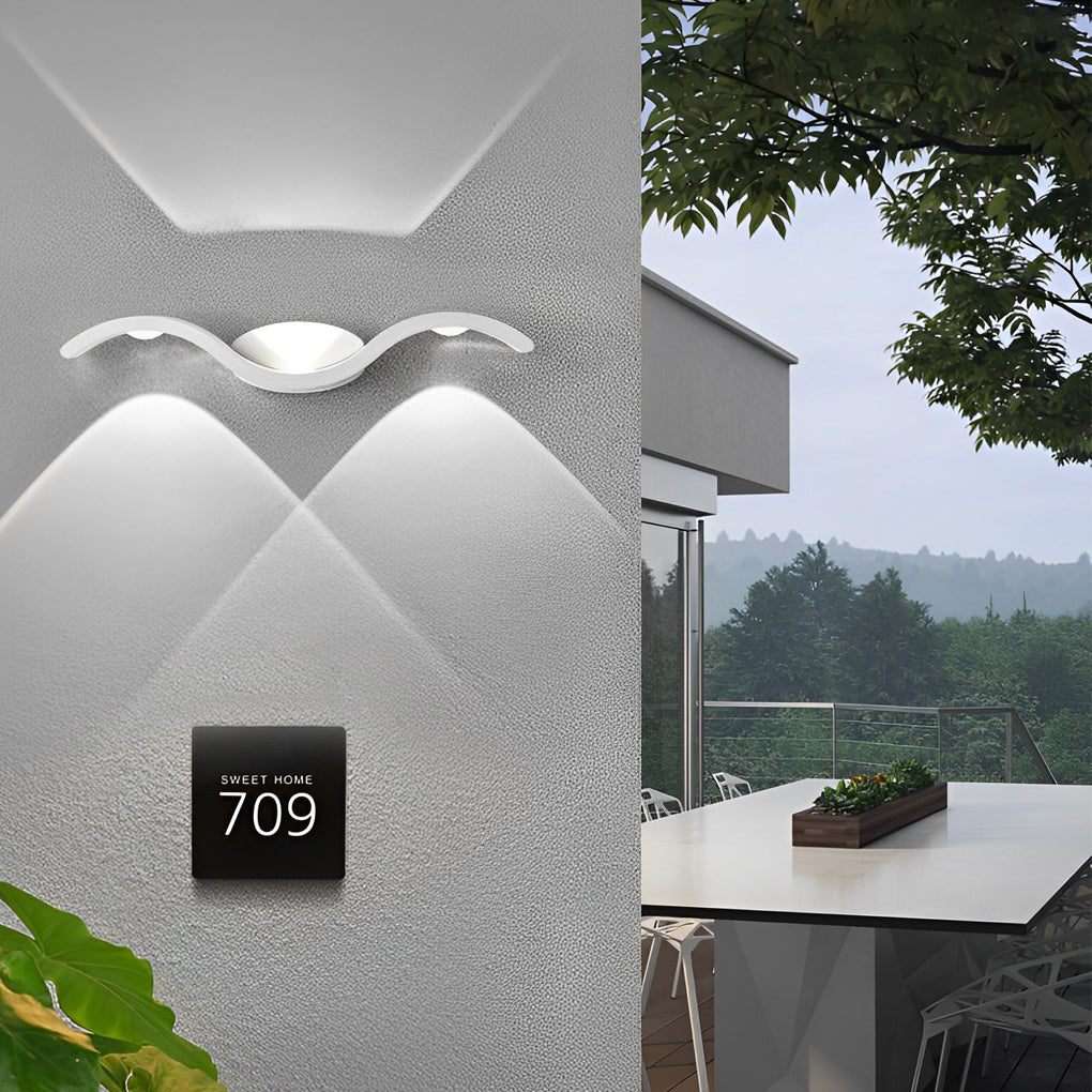 Seagull Wave Up/Down Outdoor Wall Sconce — Die-Cast Aluminum, 3-Light, IP65, Black or White