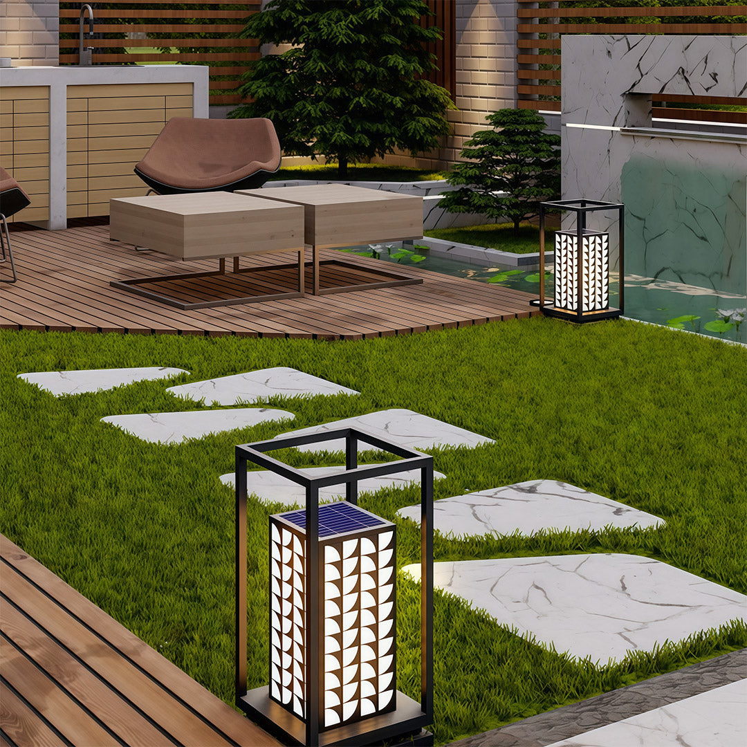 Modern LED Bollard Path Light — Black Stainless Steel, Acrylic Shade, Solar / Hardwired, IP65, 10000mAh