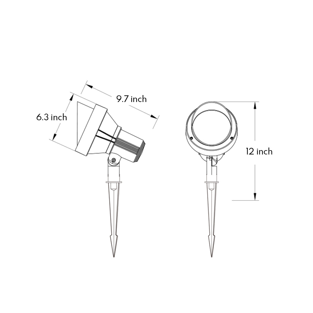 Minimalist LED Ground Stake Spotlight — Aluminum, 12W CREE LED, 3000K, IP65 Weatherproof