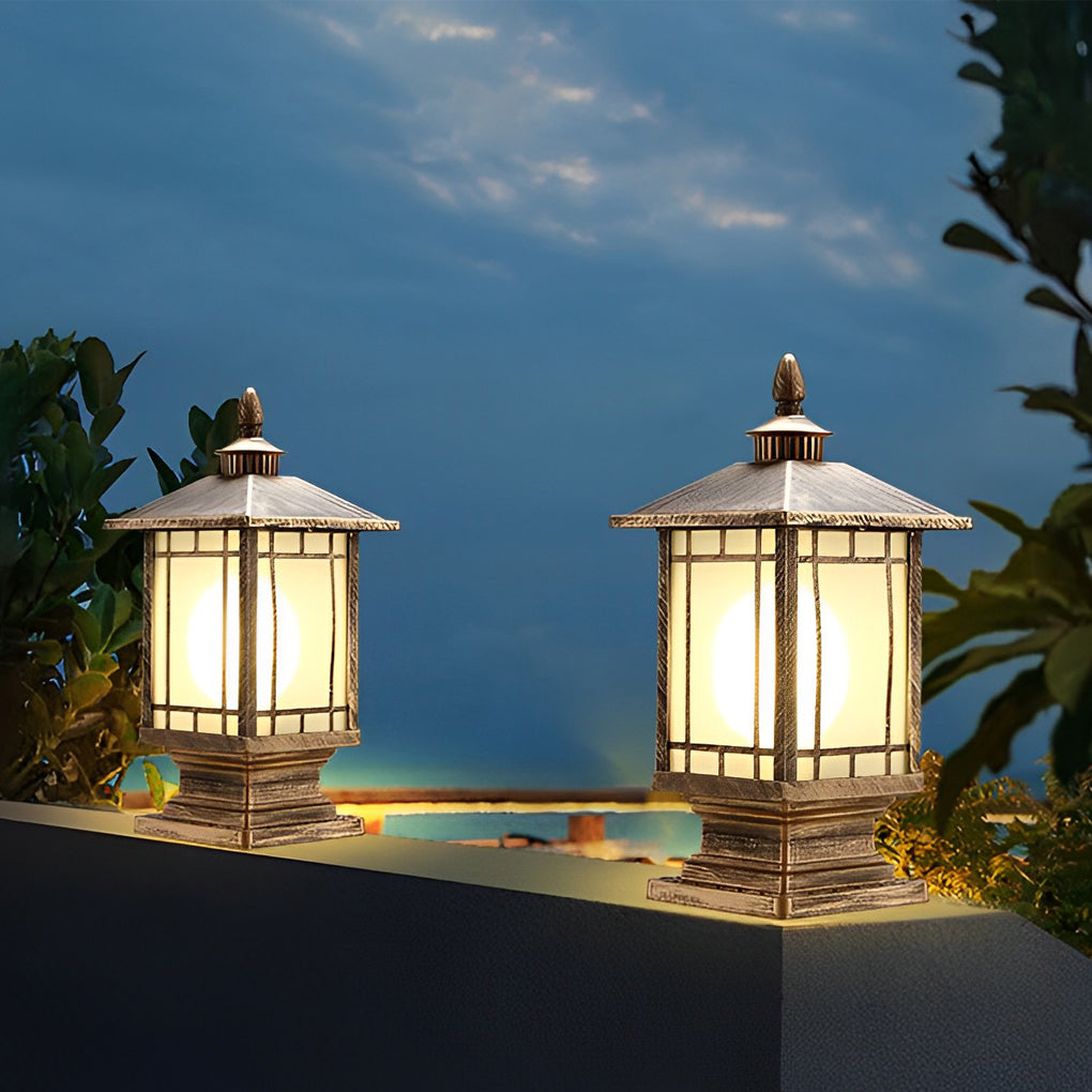 Modern Retro Outdoor Pillar Light — Die-Cast Aluminum, Frosted Glass, 12W LED E27, IP55, 3000K Warm White, Bronze or Black