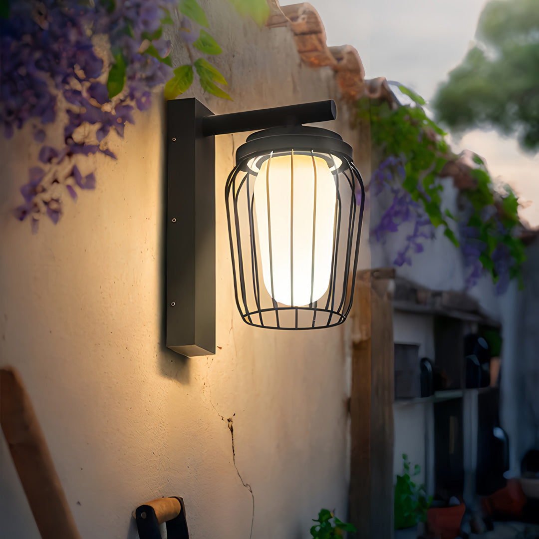 Birdcage Outdoor Wall Lantern Sconce — Stainless Steel, LED 12W, Solar / Hardwired, IP65, Remote Control