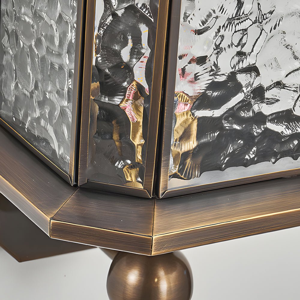 outdoor wall light with elegant brass and glass lantern in copper finish