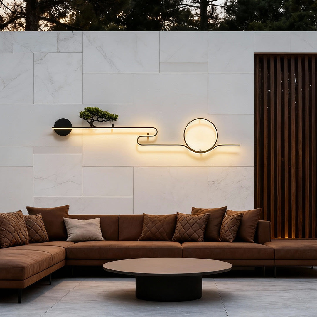 Resin Tree & Moon Outdoor Wall Sconce — Black Aluminum, LED, 20W/26W/30W, 3000K, IP65 Weatherproof