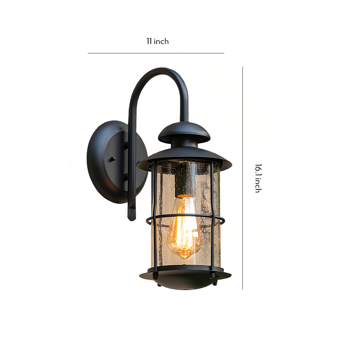 Classic Outdoor Wall Sconce — Sand-Black Aluminum, Clear Glass, E27, 12W, IP65 Weatherproof