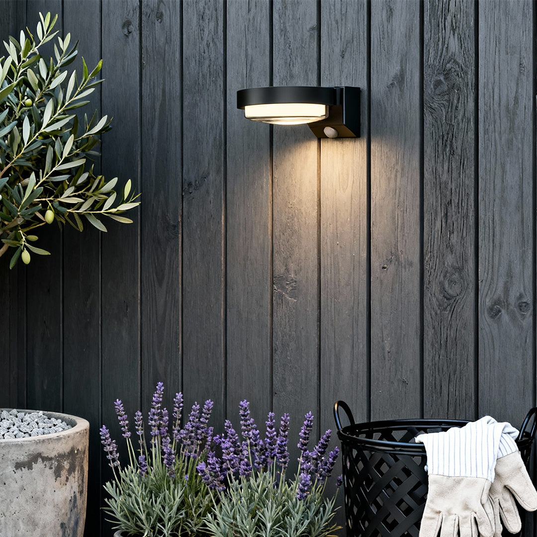 Black Solar Outdoor Wall Sconce, 2-Pack — LED, Motion Sensor, IP44, Warm or Daylight White