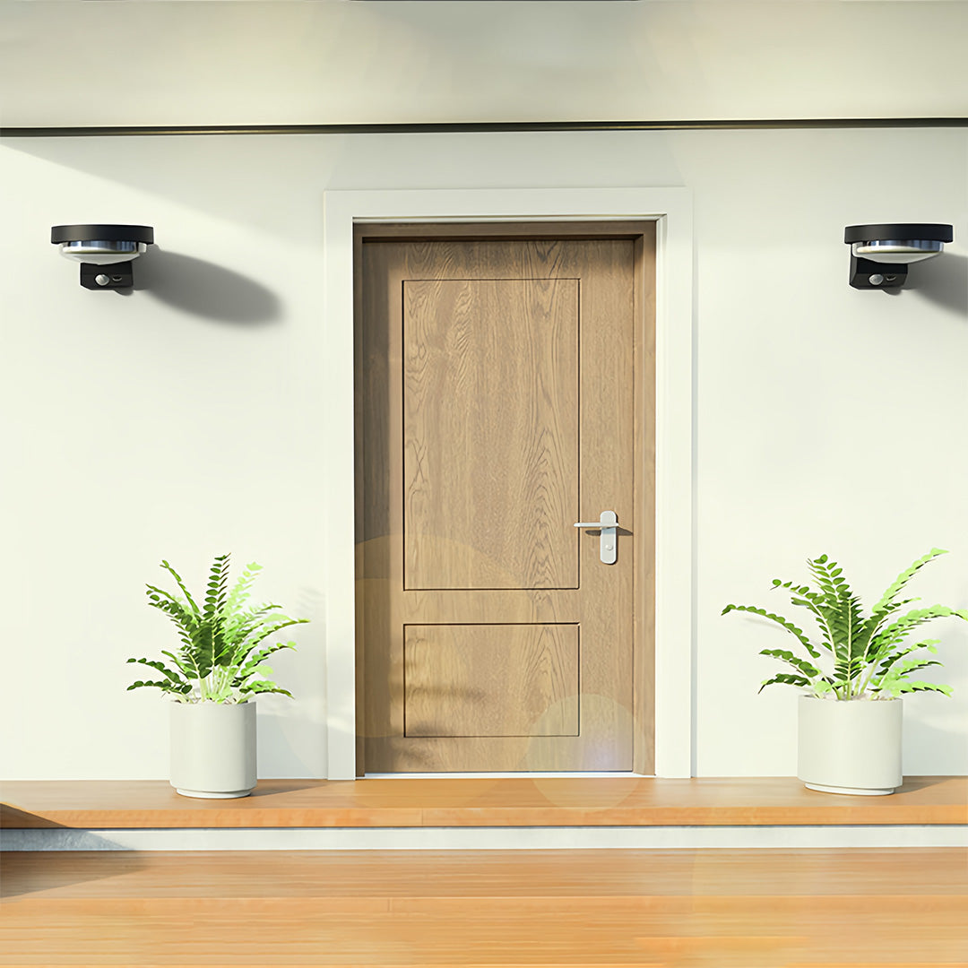 Black Solar Outdoor Wall Sconce, 2-Pack — LED, Motion Sensor, IP44, Warm or Daylight White