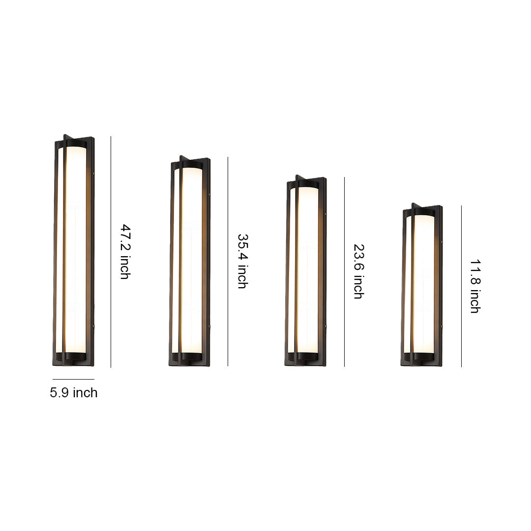 Modern Minimalist Linear Outdoor Wall Sconce — Black Stainless Steel, Acrylic Shade, IP54, Integrated LED, 4 Sizes