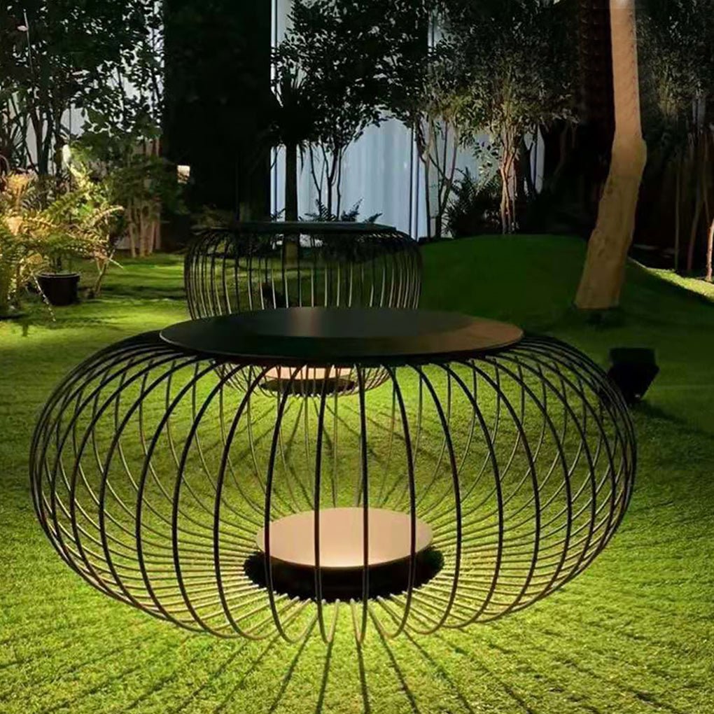 Cage-Shape Outdoor Landscape Stool Light — Galvanized Steel & Acrylic, LED, 3000K Warm White, IP55, DC12V