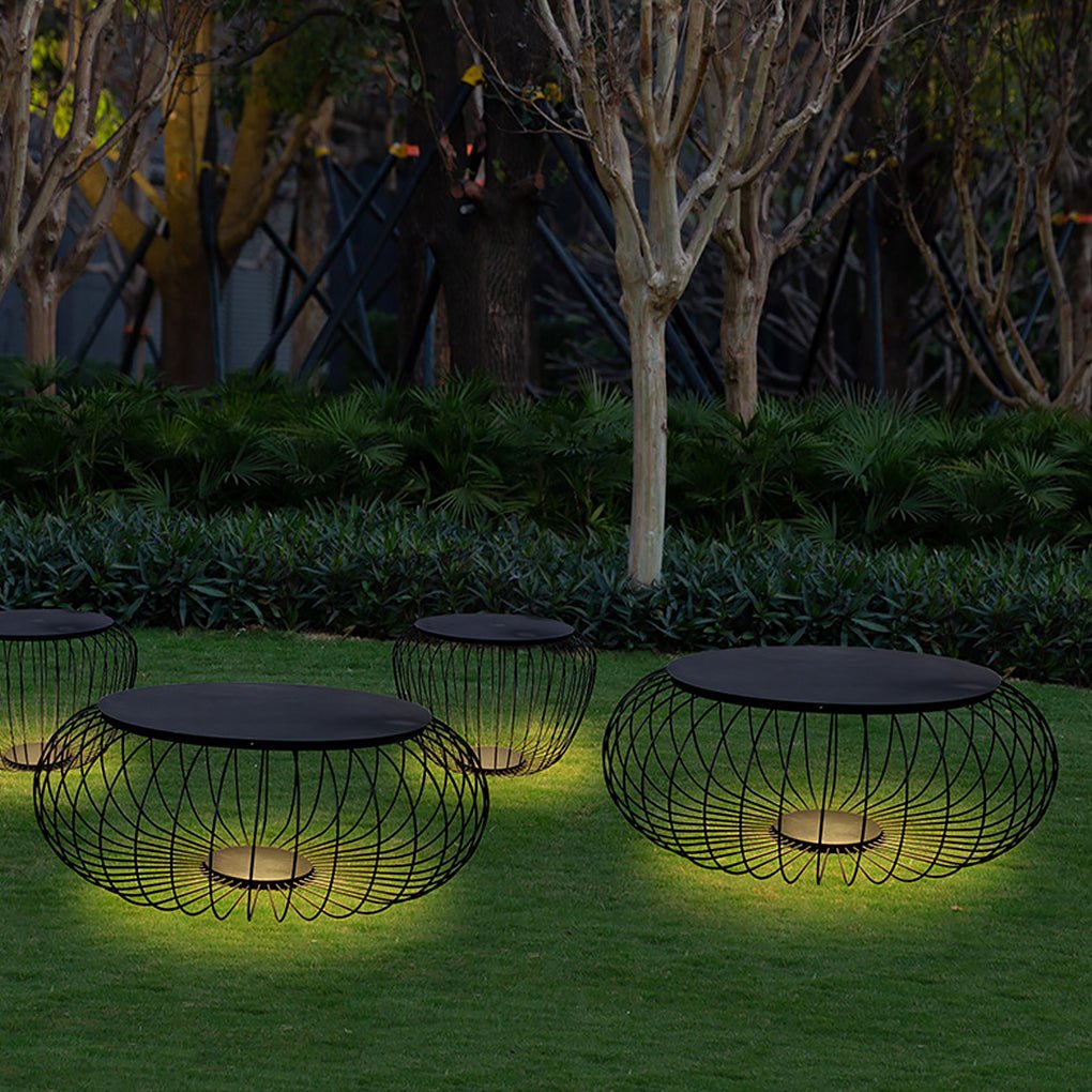 Cage-Shape Outdoor Landscape Stool Light — Galvanized Steel & Acrylic, LED, 3000K Warm White, IP55, DC12V