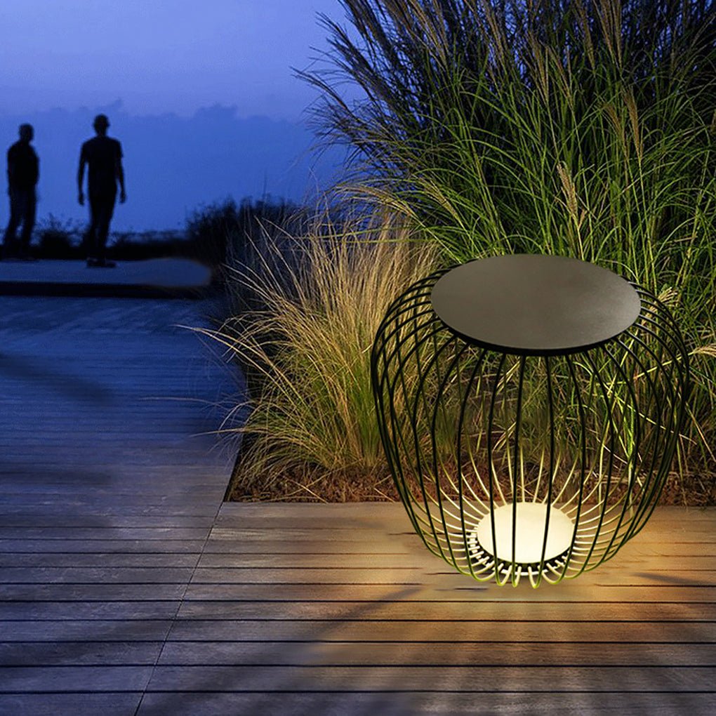 Cage-Shape Outdoor Landscape Stool Light — Galvanized Steel & Acrylic, LED, 3000K Warm White, IP55, DC12V