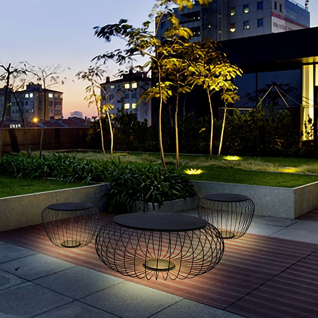 Cage-Shape Outdoor Landscape Stool Light — Galvanized Steel & Acrylic, LED, 3000K Warm White, IP55, DC12V