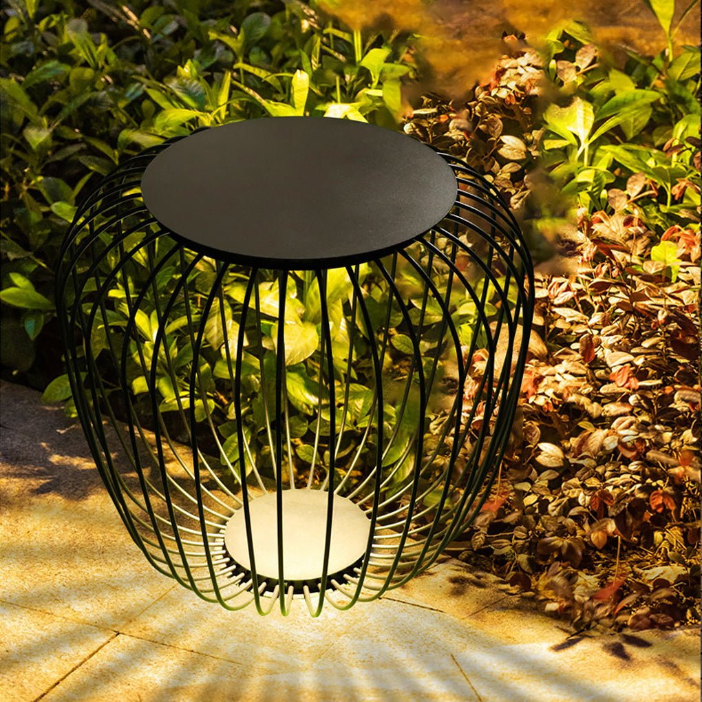 Cage-Shape Outdoor Landscape Stool Light — Galvanized Steel & Acrylic, LED, 3000K Warm White, IP55, DC12V