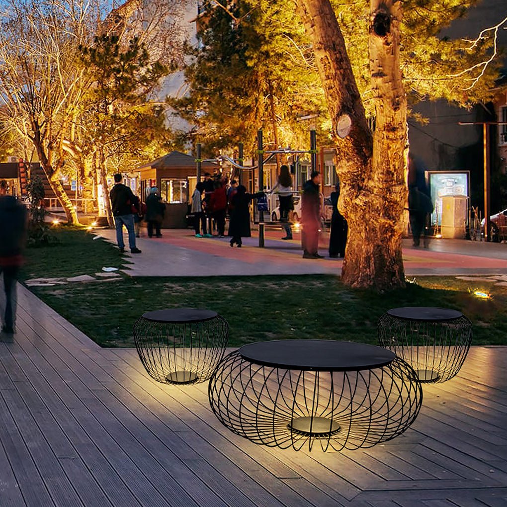 Cage-Shape Outdoor Landscape Stool Light — Galvanized Steel & Acrylic, LED, 3000K Warm White, IP55, DC12V