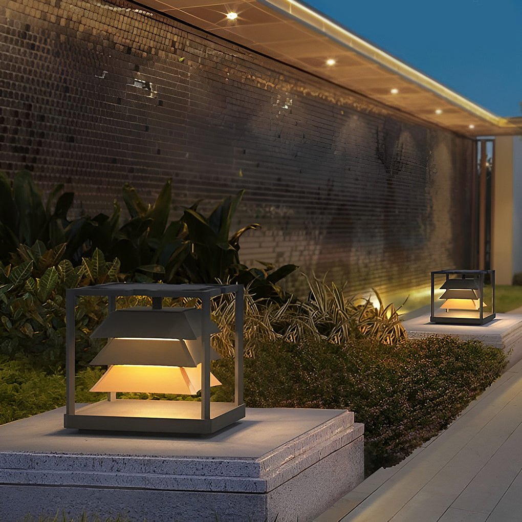outdoor waterproof freestanding layered led pillar lamp for gardens