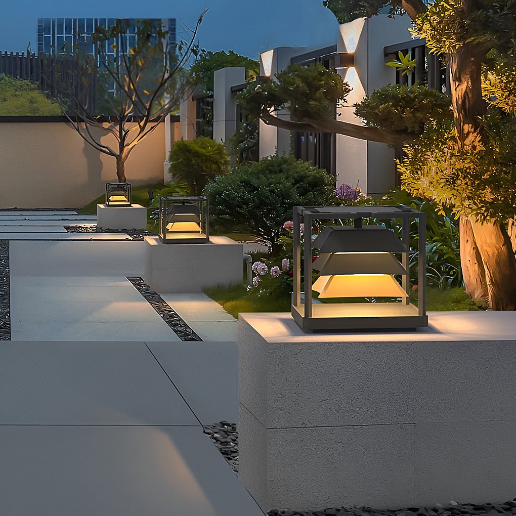 outdoor waterproof freestanding layered led pillar lamp for gardens