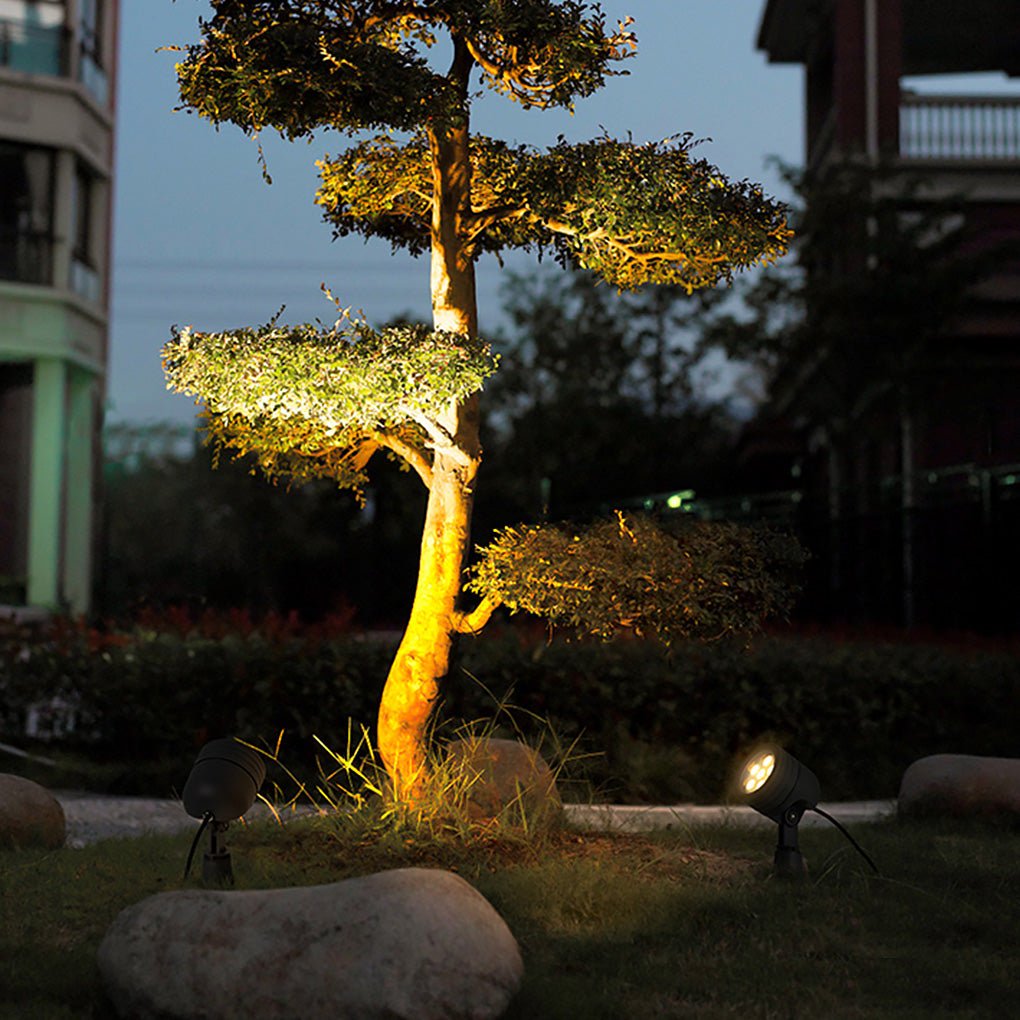 LED Outdoor Landscape Spotlight — Aluminum & Glass, IP65 Waterproof, 6W 3000K, Adjustable Head, Hardwired