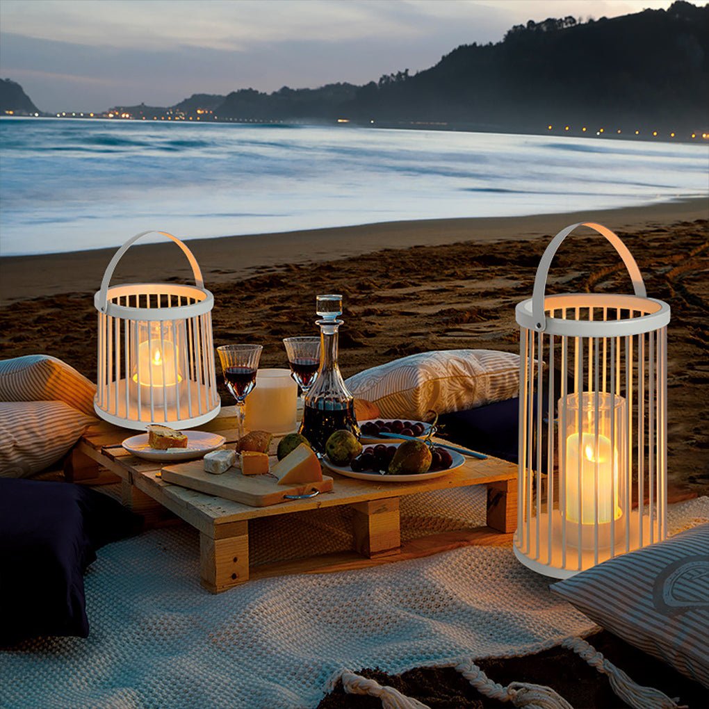 Cage Portable Outdoor Lantern — Galvanized Steel and Glass, Rechargeable, 3000K Warm White, Waterproof