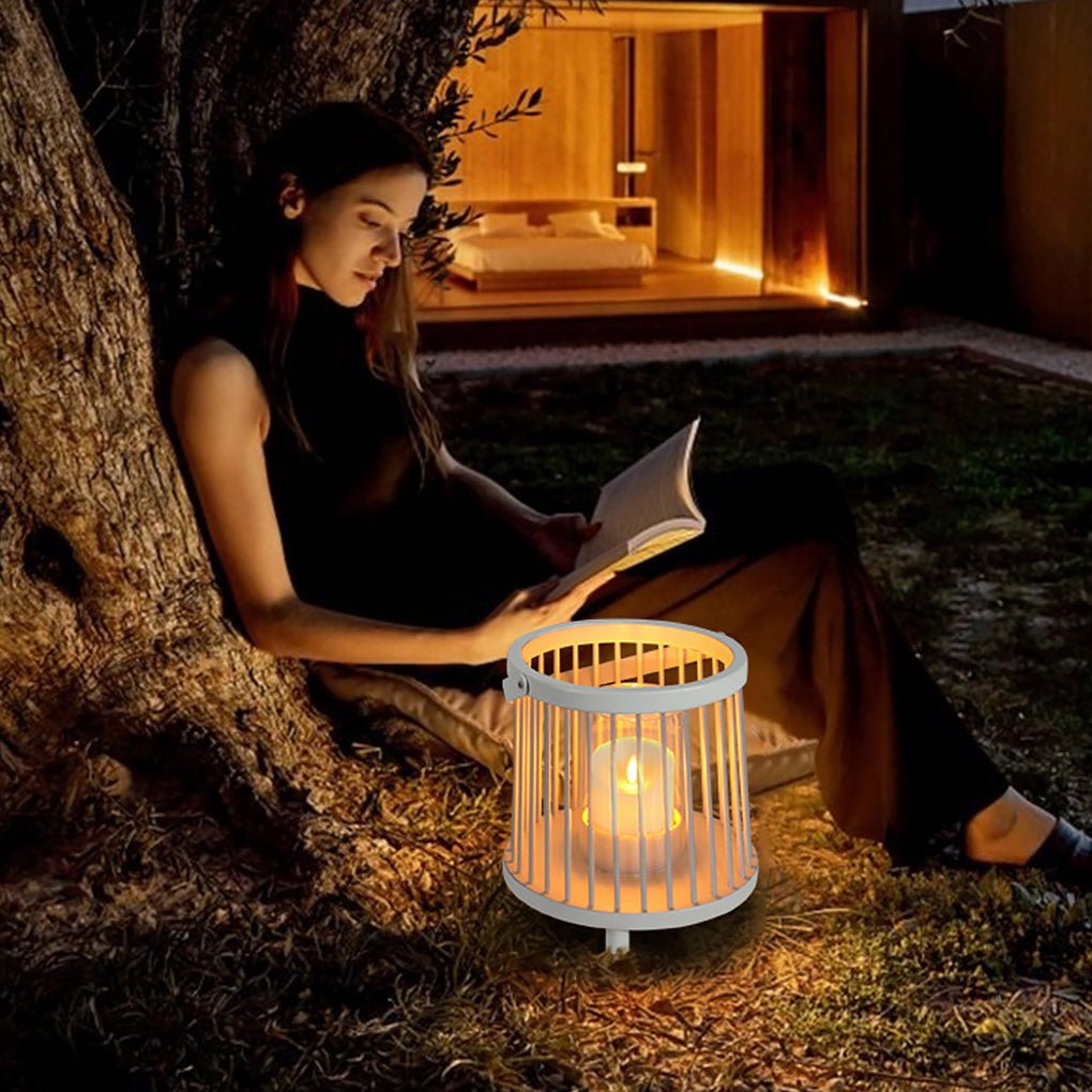 Cage Portable Outdoor Lantern — Galvanized Steel and Glass, Rechargeable, 3000K Warm White, Waterproof