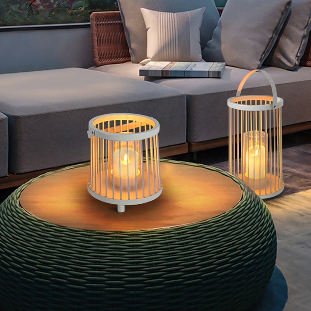 Cage Portable Outdoor Lantern — Galvanized Steel and Glass, Rechargeable, 3000K Warm White, Waterproof