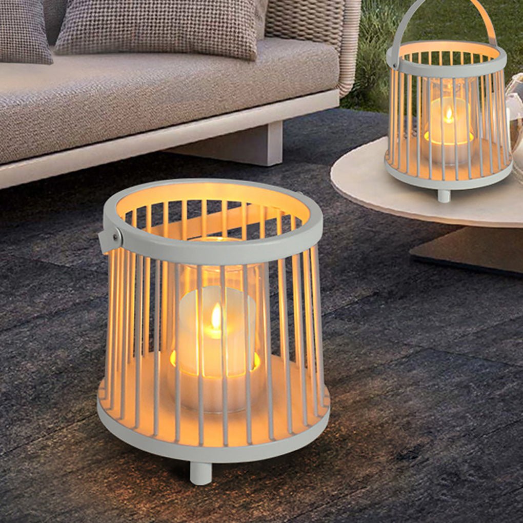 Cage Portable Outdoor Lantern — Galvanized Steel and Glass, Rechargeable, 3000K Warm White, Waterproof