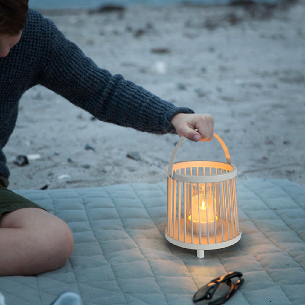 Cage Portable Outdoor Lantern — Galvanized Steel and Glass, Rechargeable, 3000K Warm White, Waterproof