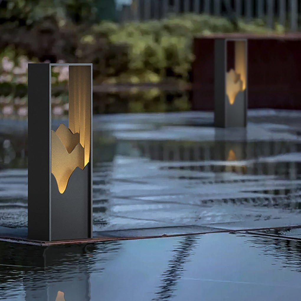 Mountain Scenery Outdoor Bollard Path Light — Stainless Steel & PC, LED 3000K, IP54, Hardwired or Solar, 26"/71"/110"