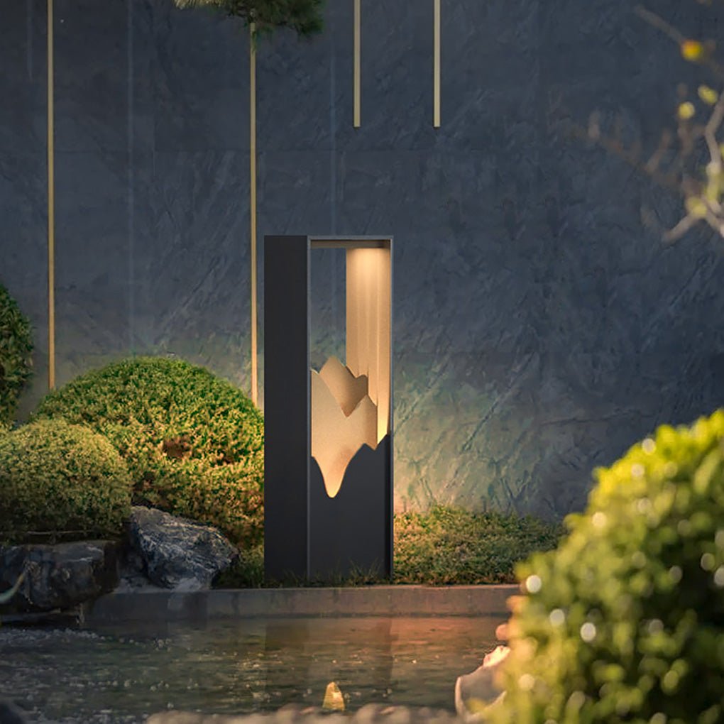 Mountain Scenery Outdoor Bollard Path Light — Stainless Steel & PC, LED 3000K, IP54, Hardwired or Solar, 26"/71"/110"
