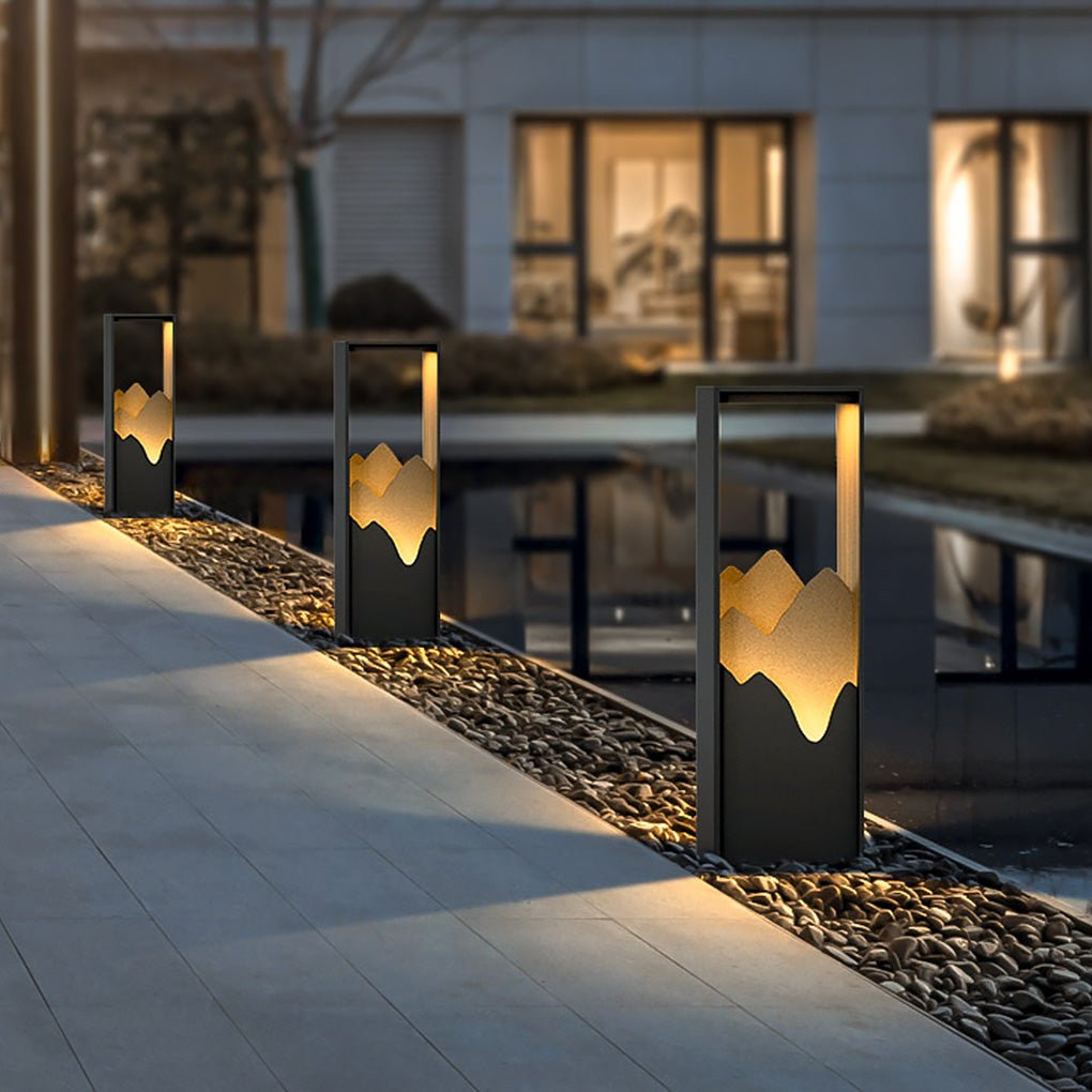 Mountain Scenery Outdoor Bollard Path Light — Stainless Steel & PC, LED 3000K, IP54, Hardwired or Solar, 26"/71"/110"