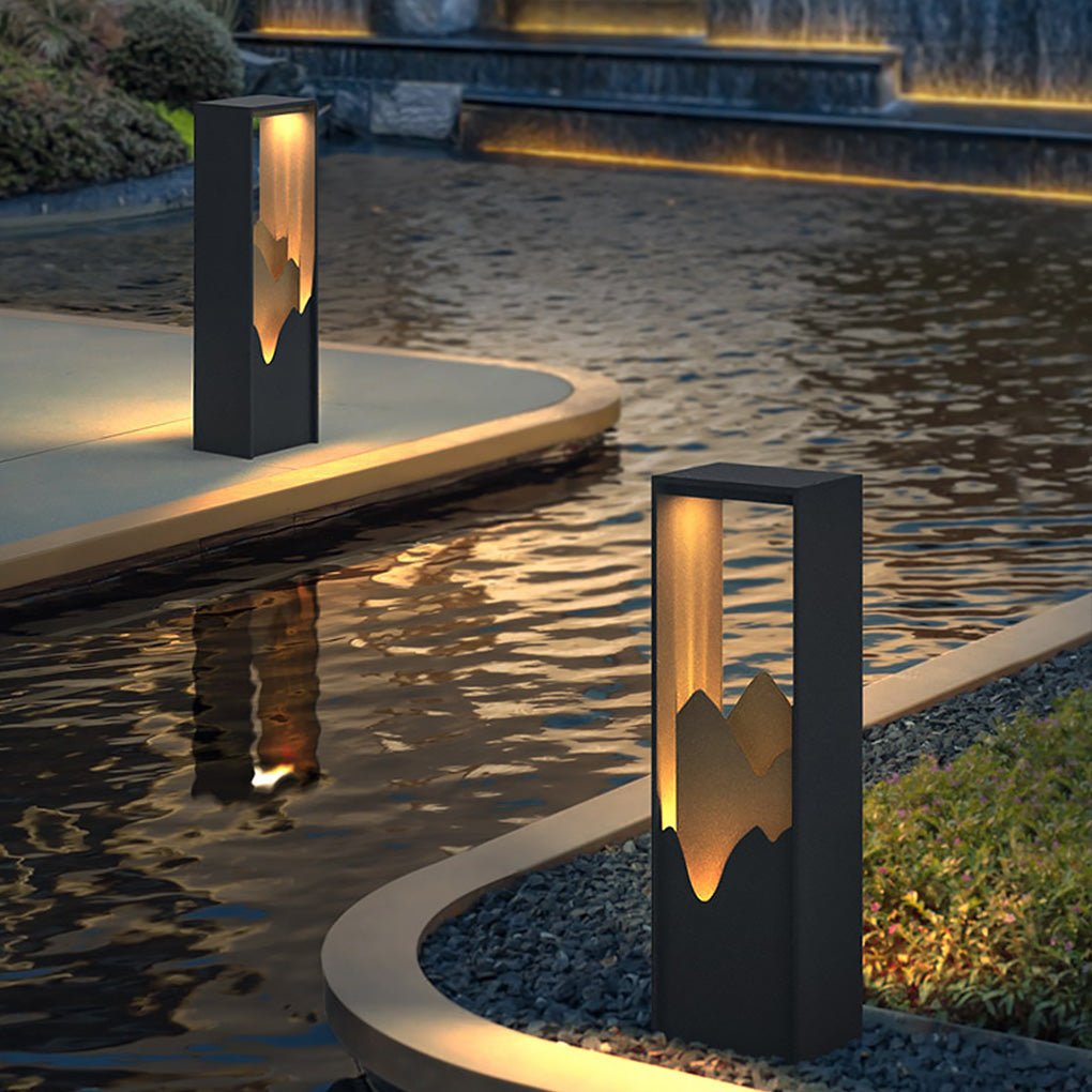 Mountain Scenery Outdoor Bollard Path Light — Stainless Steel & PC, LED 3000K, IP54, Hardwired or Solar, 26"/71"/110"