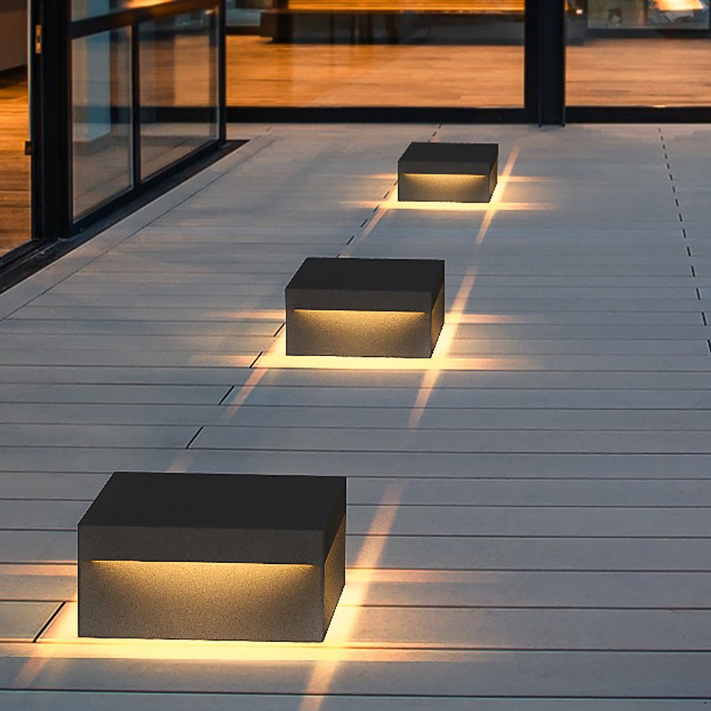 Modern Square Solar / Hardwired Outdoor Pillar Light — Stainless Steel & Acrylic, LED, IP65, Warm White 3000K