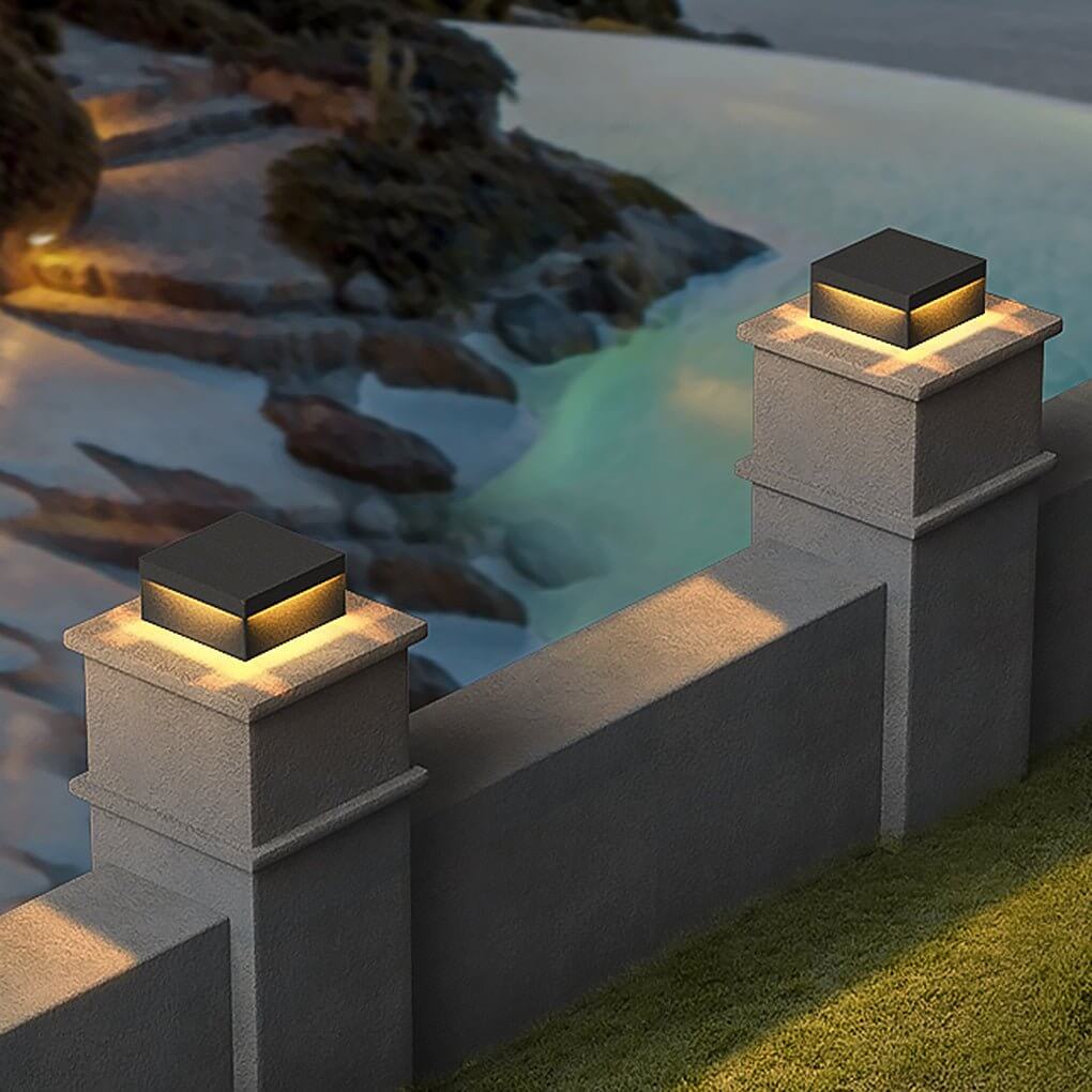 Modern Square Solar / Hardwired Outdoor Pillar Light — Stainless Steel & Acrylic, LED, IP65, Warm White 3000K