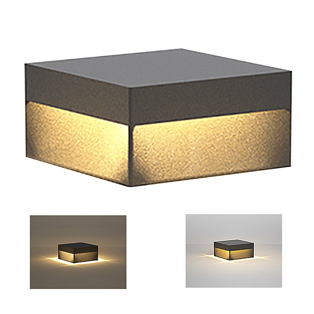 Modern Square Solar / Hardwired Outdoor Pillar Light — Stainless Steel & Acrylic, LED, IP65, Warm White 3000K