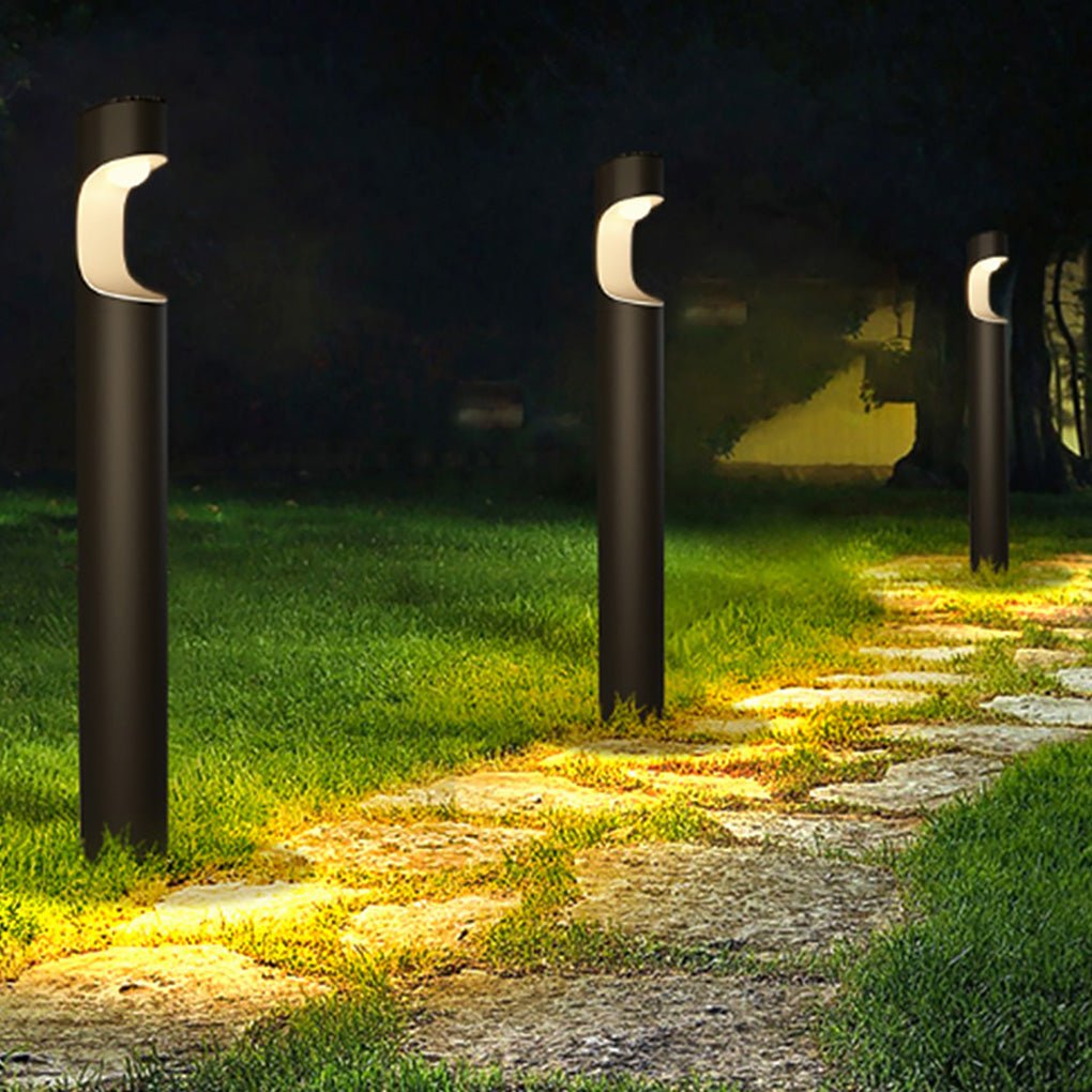 Contemporary Black Aluminum Outdoor Post Light with Moon Cutout - IP65 Waterproof