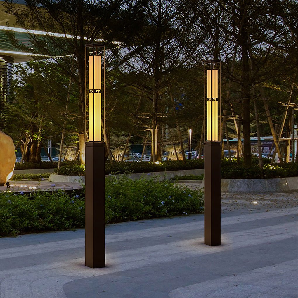 Retro Outdoor Post Light — Stainless Steel & Imitation Marble, T5, IP54 Hardwired, 70.9"–110.2" Heights