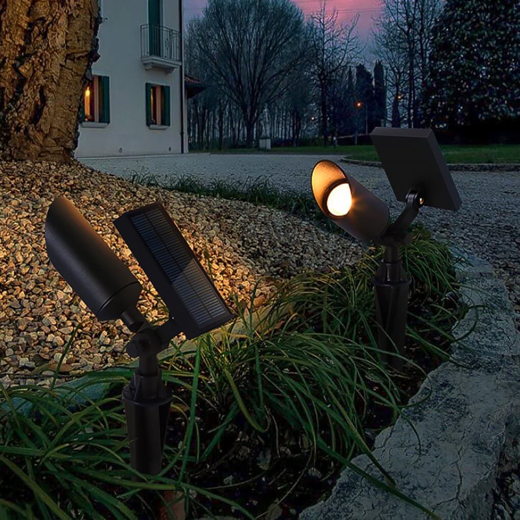 Solar & Hardwired Outdoor Landscape Spotlight — Aluminum, IP65 Weatherproof, 3000K Warm White, Adjustable