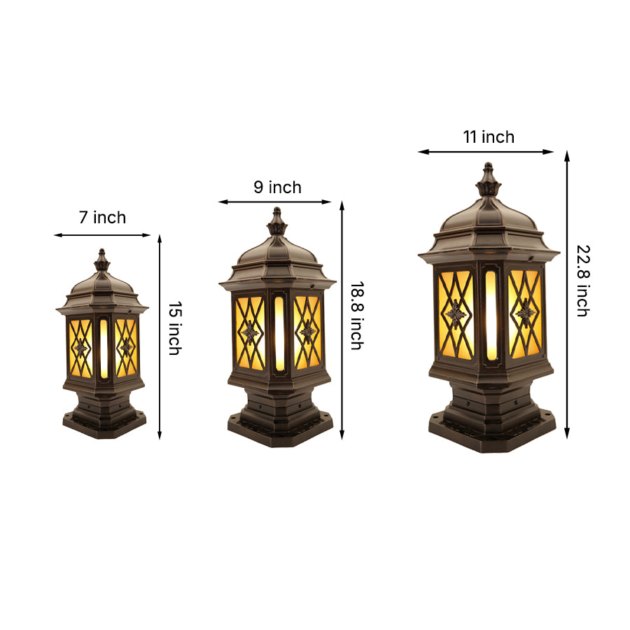 Lantern-Style Outdoor Pillar Light — Die-Cast Aluminum, Frosted Glass, E27, IP23 Weatherproof