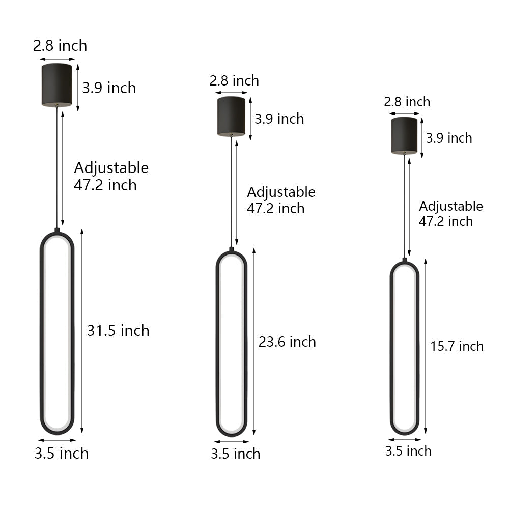 Modern Oval LED Mini Pendant — Aluminum & Acrylic, 3-Step Dimming (3000K/4500K/6000K), 18W–35W, Black or Gold