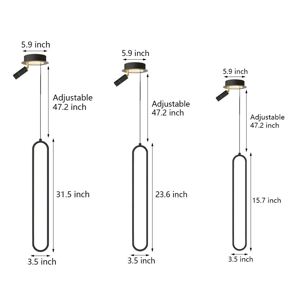 Modern Oval LED Mini Pendant — Aluminum & Acrylic, 3-Step Dimming (3000K/4500K/6000K), 18W–35W, Black or Gold