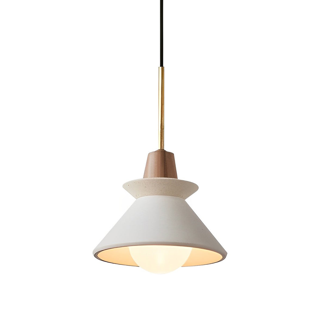 Cone Mini Pendant — White Cement with Wood Grain, E27 LED, 4000K, 9.25" Diameter