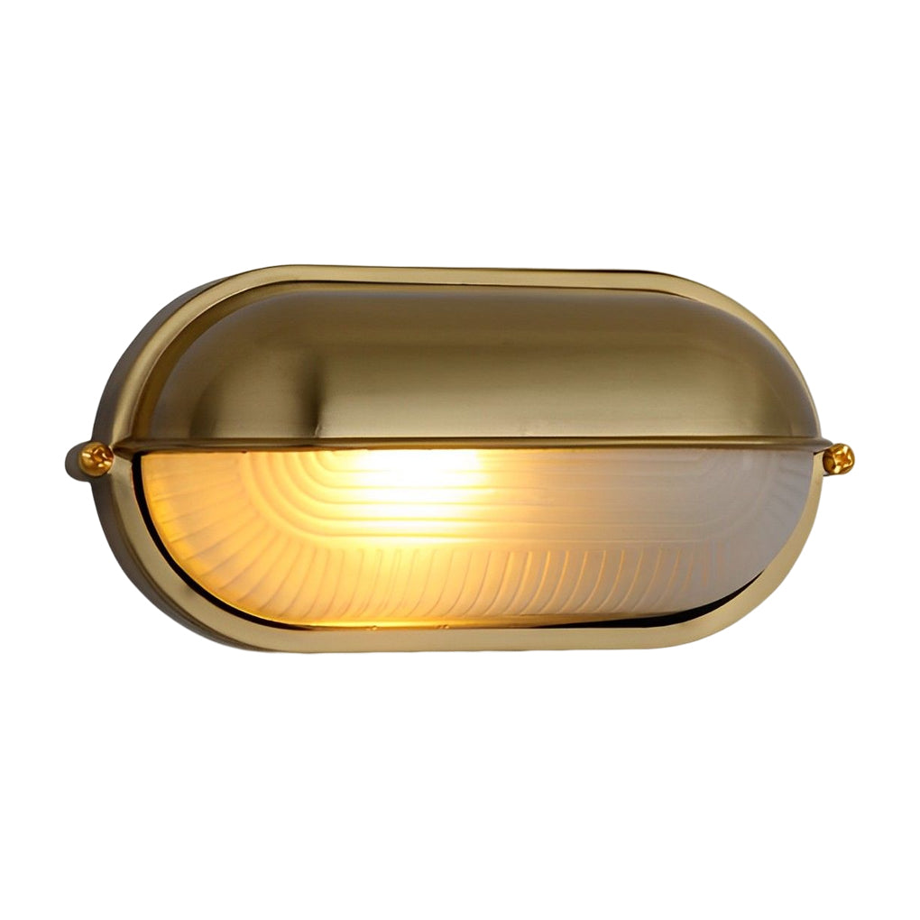 Retro Industrial Oval Bulkhead Outdoor Wall Sconce — Die-Cast Aluminum and Glass, IP65, 1-Light, Cement Gray or Gold