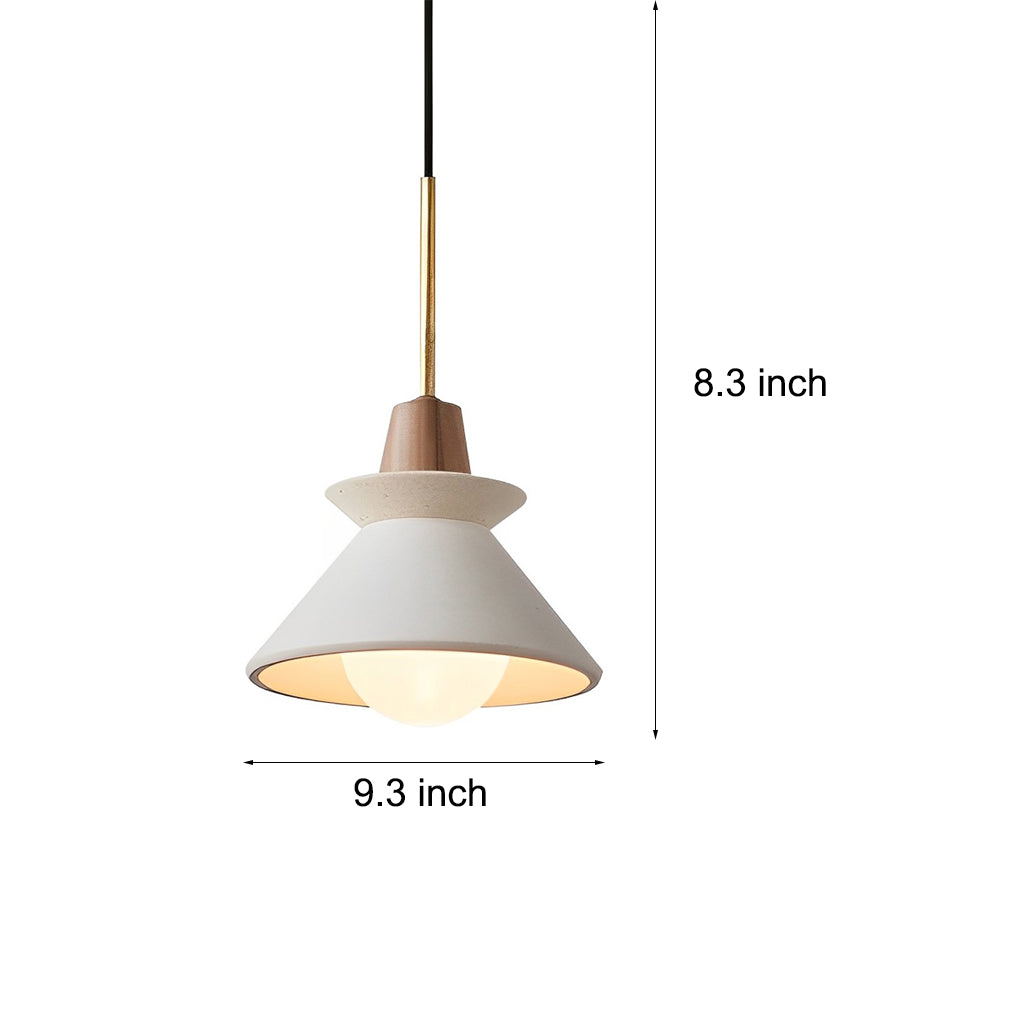 Cone Mini Pendant — White Cement with Wood Grain, E27 LED, 4000K, 9.25" Diameter