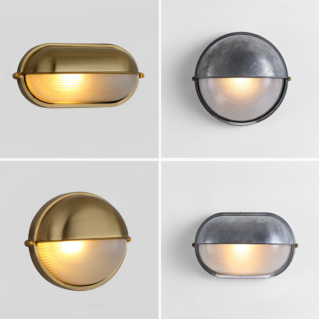 Retro Industrial Oval Bulkhead Outdoor Wall Sconce — Die-Cast Aluminum and Glass, IP65, 1-Light, Cement Gray or Gold
