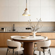 Cone Mini Pendant — White Cement with Wood Grain, E27 LED, 4000K, 9.25" Diameter