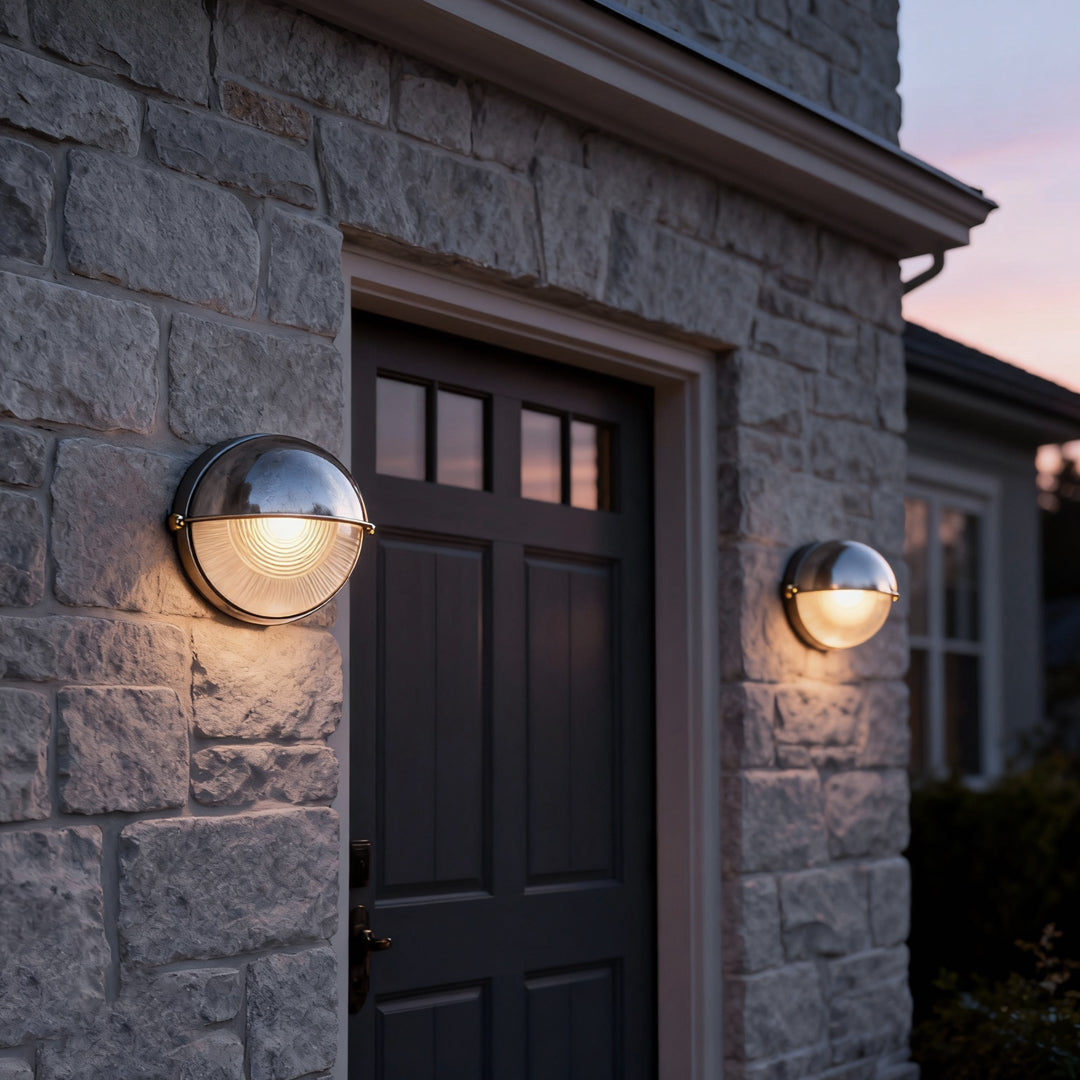 Retro Industrial Oval Bulkhead Outdoor Wall Sconce — Die-Cast Aluminum and Glass, IP65, 1-Light, Cement Gray or Gold
